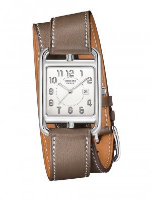 Часы Cape Cod 29 мм из нержавеющей стали и кожи с двойным ремешком HERMÈS, коричневый Hermès