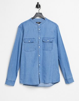 Голубая джинсовая рубашка из органического хлопка с длинными рукавами и воротником застежкой на пуговицах -Голубой Burton Menswear