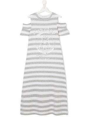 Платье-футболка в полоску с отделкой стразами и заклепками Elsy. Цвет: белый