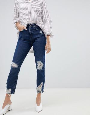 Рваные джинсы в винтажном стиле с завышенной талией Only. Цвет: синий