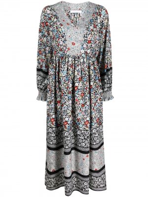 Расклешенное платье миди с цветочным принтом See by Chloé. Цвет: черный