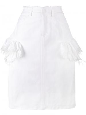 Джинсовая юбка с рюшами Preen By Thornton Bregazzi. Цвет: белый
