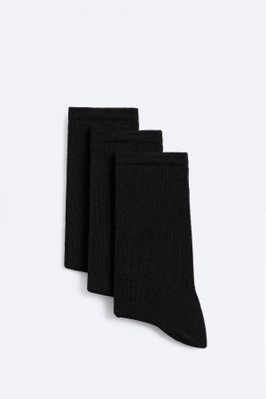 Набор из 3 носков в ребруску , черный ZARA