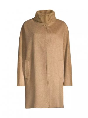 Кашемировое пальто с вязаным воротником , цвет camel Cinzia Rocca