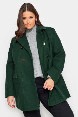 Двубортное деловое пальто с воротником , зеленый Yours