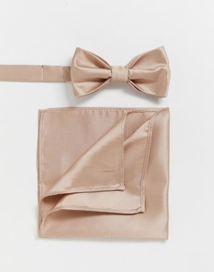 Однотонные галстук-бабочка и платок для нагрудного кармана Wedding-Розовый Devils Advocate