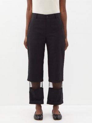 Прямые брюки из шерсти и габардина с тюлевыми вставками , черный Noir Kei Ninomiya