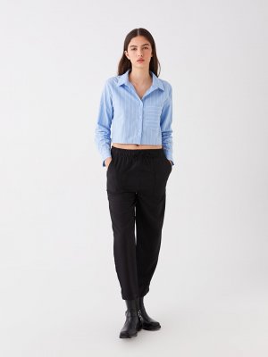 Прямые женские брюки из льна с эластичной резинкой на талии LCW Casual