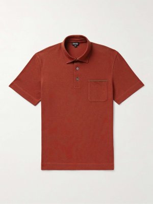 Рубашка-поло из хлопка-пике с отделкой нубука , бордовый ZEGNA