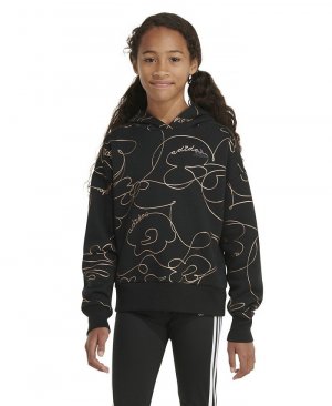 Пуловер с капюшоном и длинными рукавами для больших девочек принтом надписью adidas, черный Adidas
