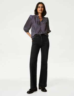 Расклешенные джинсы с высокой талией и накладными карманами , черный Marks & Spencer